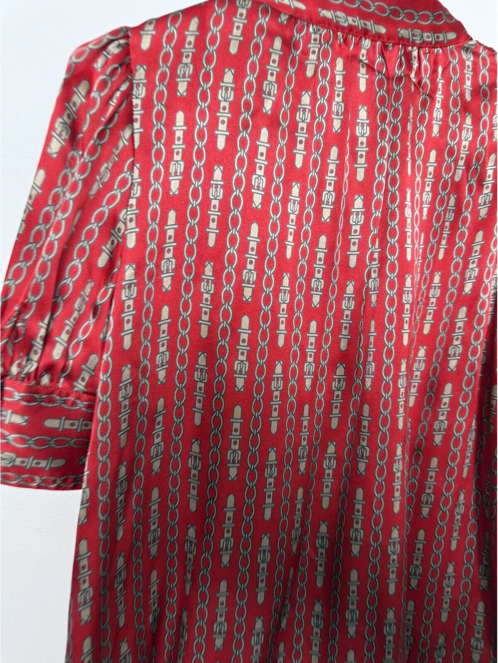 Vintage 90s Banana Republic 100% Silk Chain Print Blouse XS